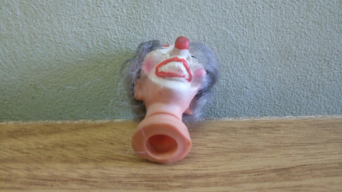 Cabeza De Titere Payaso Pelo Gris De Goma Pintada A Mano (Usado)
