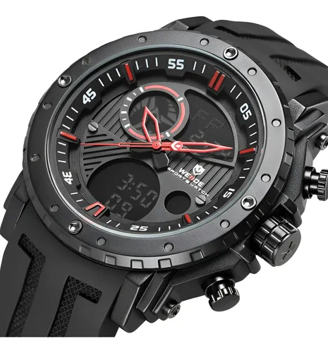 Relógio Masculino Weide Anadigi WH6903 Preto Vermelhos, Luz, Cronômetro e Contador Regressivo