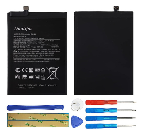 Duotipa Bateria Bn53 Compatible Con Redmi Note 9 Pro Con Kit