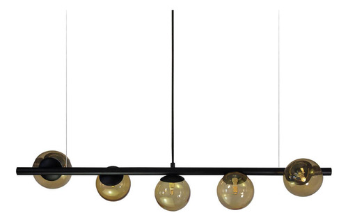 Lustre Pendente Figo Preto - 5 Globos Esfera De Vidro Âmbar