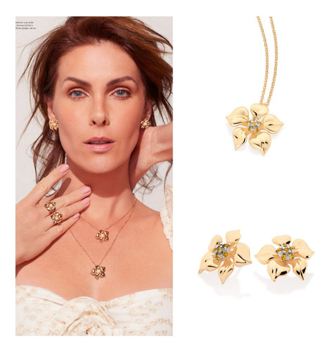 Gargantilha Rommanel Flor Cravejado Zircônia Folheado 532474 Cor Dourado