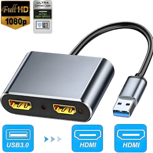 Adaptador Usb A Hdmi Dual Para Ampliar Dos Monitores