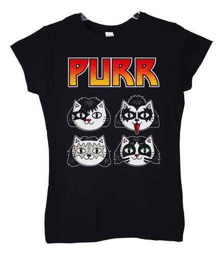 Kiss Purr Gatos Polera Negra Mujer