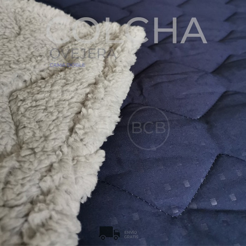 Plumón Colcha Ovejera Doble Faz, Doble Azul/gris + Fundas