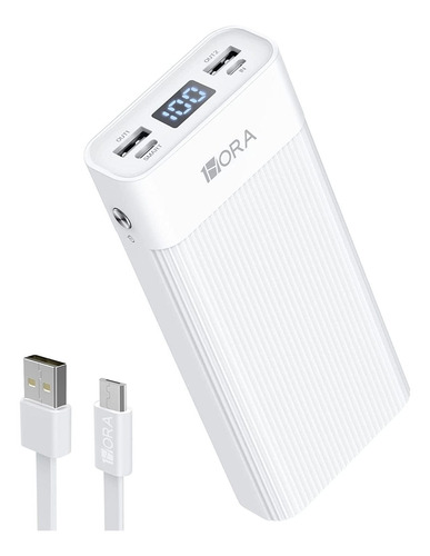 Power Bank Batería Portátil 20000 Mah 2.1a Carga Rápida Blanca 1 Hora