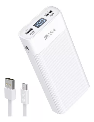 Power Bank Batería Portátil 20000 Mah 2.1a Carga Rápida Blanca 1 Hora