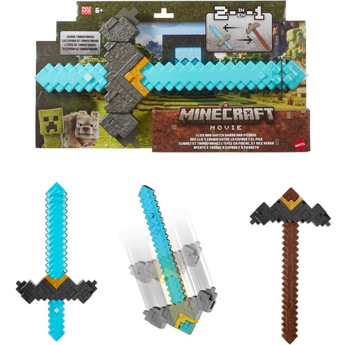 Mattel Minecraft Movie Espada Y Pico 2 En 1 Click And Switch
