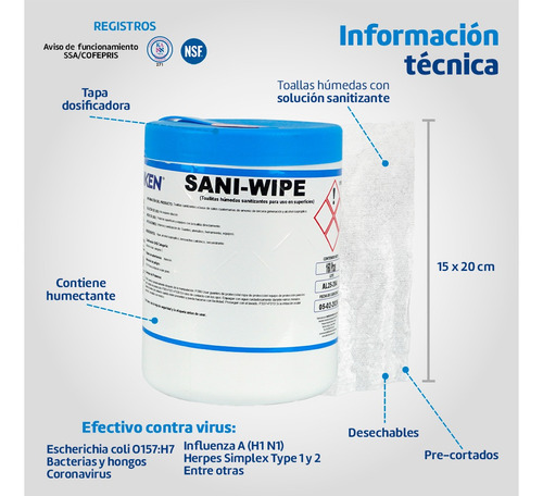 320 Toallitas Sanitizantes Diken Sani-wipes Para Superficies