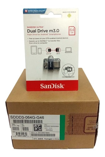 Pendrive Sandisk 64gb Ultra Dual Drive Usb 3.0 Microusb 25un