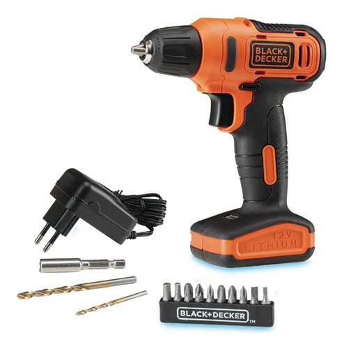 Furadeira e Parafusadeira 10mm Sem Fio Black Decker, Modelo ‎LD12SP, com Estojo de Plástico, Parafusadeira a Bateria, Kit com 13 Acessórios, 1 Bateria, 1 Carregador, Bivolt