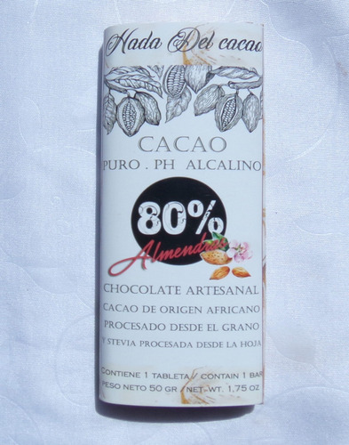 Imagen 2 de 6 de Chocolate 80% Cacao Almendra Sin Azucar Stevia Keto Vegano