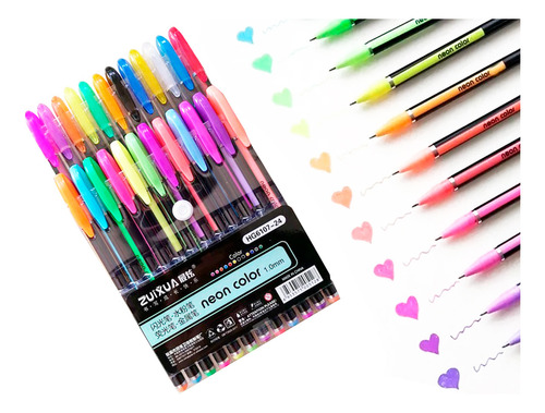 Set 12 Tinta Gel Glitter Boligrafos Neon Colores Brillantes