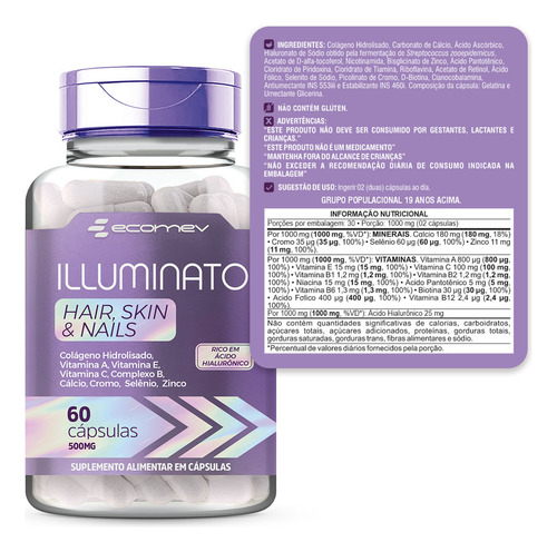 Combo Mulher Acido Hialuronico + Colageno Hidrolisado + Oleo Semente Abobora Vit. E 120Cáps Sabor Sem Sabor - Ecomev