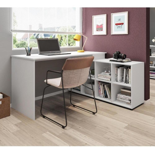 Mesa De Escritório Em L Com 8 Nichos - Branco
