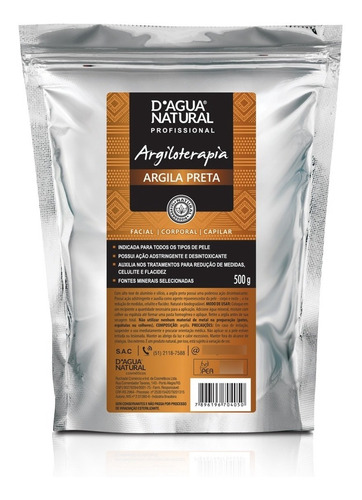 Máscara faciai para pele D'agua Natural Argila Preta 500g