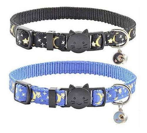 Collares Para Gato Desmontables Con Cascabel (azul Y Negro)