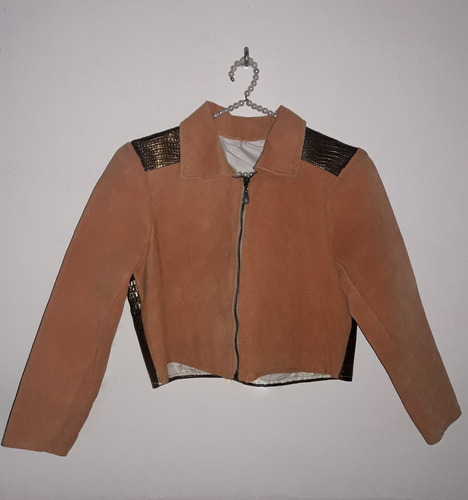 Campera De Cuero Gamuzado Corta De Mujer Talle S