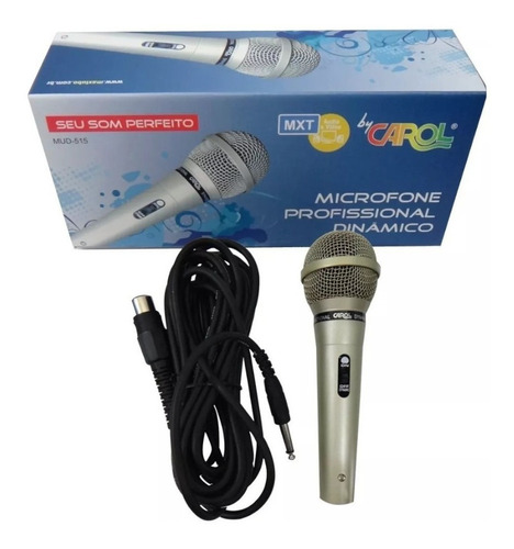 Microfone Profissional Dinâmico Carol Mud-515 + Cabo 5 Mts