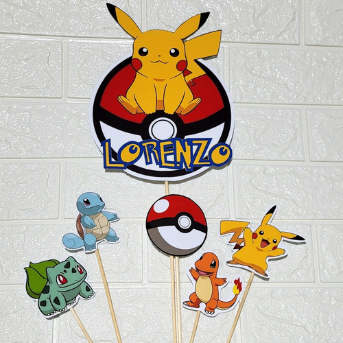 Imagen 2 de 4 de Pokemon Cake Topper Adorno Torta Personalizado Pikachu