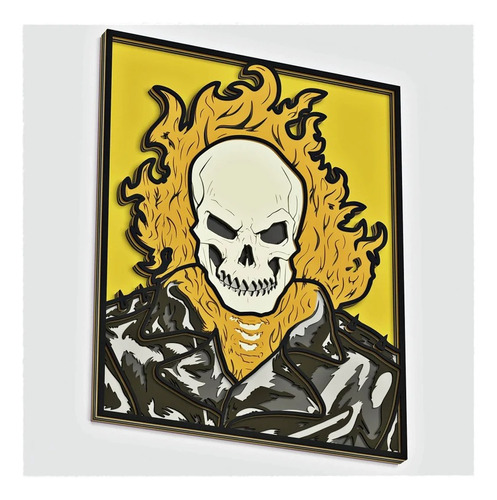 Cuadro Decorativo Ghost Rider Motociclista Comic Madera