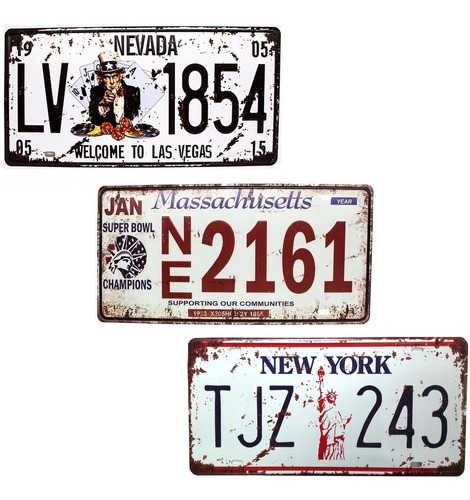 Kit X3 Placas Automotiva Vintage Aço Alto Relevo Decorativa