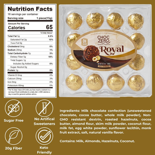 Chocolates Tipo Ferrero Keto Sin Azucar Choczero 240 G
