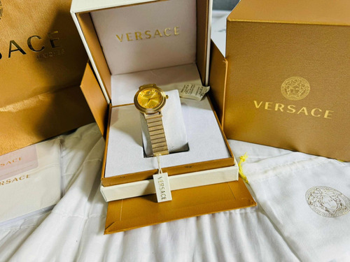 Impresionante Reloj Dorado Dorado De Dama Versace