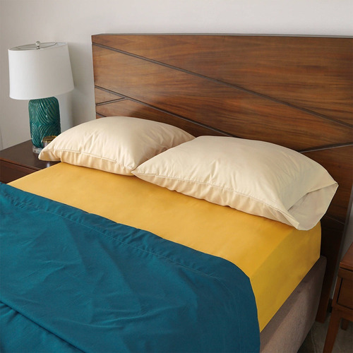 4 Fundas De Almohada | King Size | 2 Colores A Color Avena - Cobalto Liso