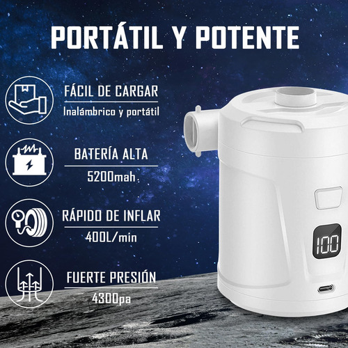 Ruiyue Bomba De Aire Recargable, 5200 Mah Bomba Para Inflar