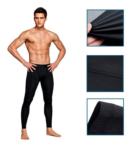 Imagen 3 de 7 de Pantalón Negro Para Hombre Licra Elástica Deportiva Leggings