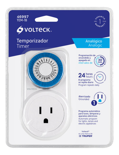 Temporizador Analógico, Intervalos De 30 Min Volteck 46997