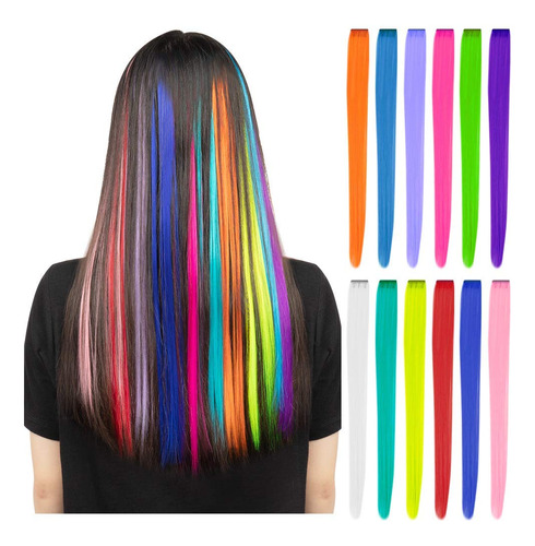 12 Extensiones De Cabello Sintético Lacio De Colores De 22.