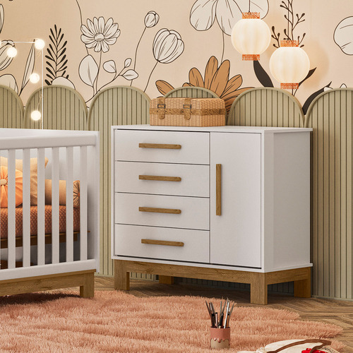 Conjunto Para Quarto Bebê Slim Berço Com Colchão, Cômoda Guarda Roupa Cor Branco