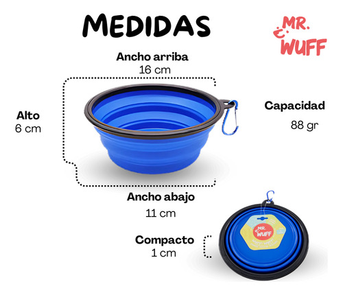Plato Comedero Para Perro Plegable 88g Mr Wuff Color Azul rey