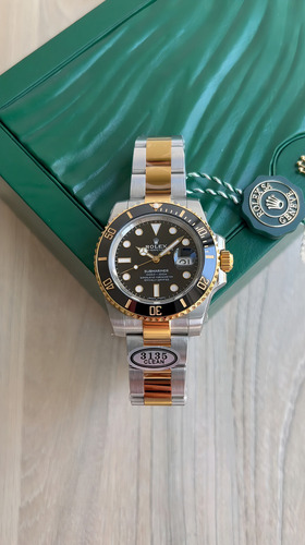 Rolex Submariner Super Clo Suiço Máquina Eta Genuína Correia Prata/dourado Bisel Preto Fundo Preto