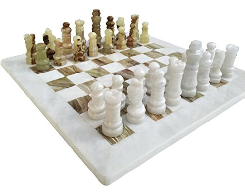 Juego De Mesa De Ajedrez Staunton White And Green Onyx Marbl