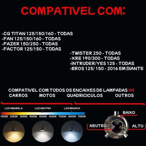 Lampada Led H4 Stallion Efeito Xenon Carro Moto 8000k Farol H4 Branco Branco-quente
