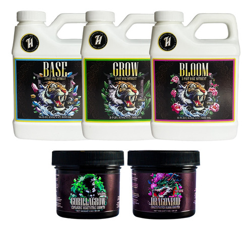 Kit Pro Harvestco Base, Grow Y Bloom De 500 Ml Mas Aditivos 