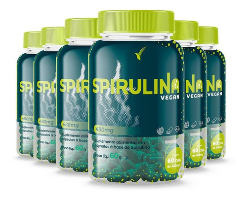 Kit Spirulina Premium Vegana 180 Dias - 360 Cápsulas Eleve Sabor Sem sabor