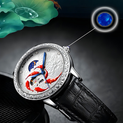Reloj Mecánico Kimsdun Fashion Moon Phase Fondo Negro/blanco
