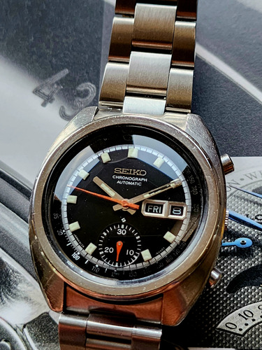Reloj Seiko Cronógrafo 6139 6012 Hombre Acero Antiguo Plateado Negro Negro (Usado)