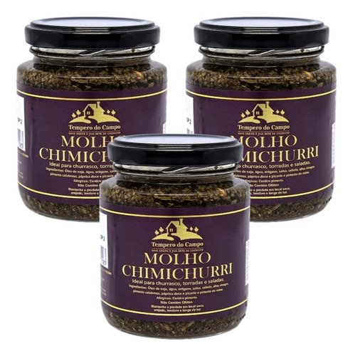 3x Chimichurri Molho Argentino Churrasco 220g Tempero Campo