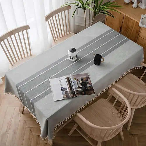 comprar Mantel Rectangular Mantel De Mesa Borla Algodón 142+10x220cm Color Gris Rayas