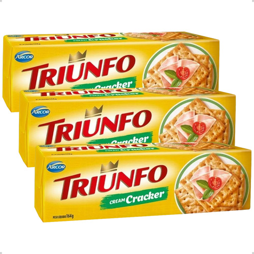 Kit 3 Biscoito Bolacha Triunfo Cream Cracker 164g