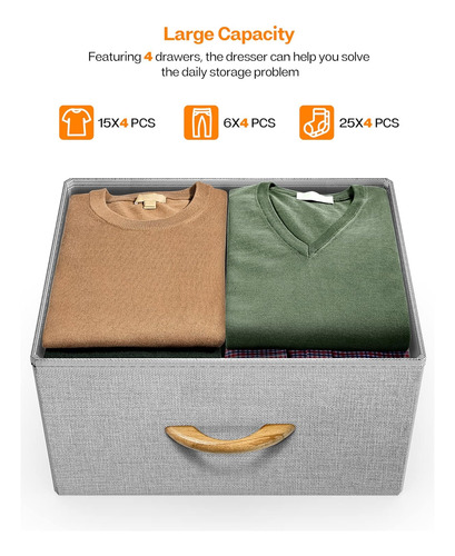 Cómoda Para Dormitorio, Cómoda De Tela Con 4 Cajones, Cómoda