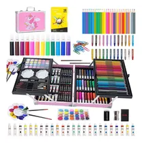 Comprar Set De Arte Dibujo Profesional 145pcs, Colores Lápices Kit Dibujo Con 33 marcadores, 24 Crayolas Pastel, 24 Acuarelas,24 Tubo De Pintura Acrílica, 28 Colores Lapices, 2 Lápices Hb, Rosa