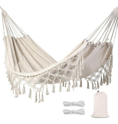 Hamaca Portátil Para Acampar De Lona Con Borlas Blanco Nombre Del Diseño