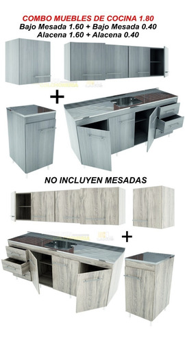 Combo Cocina 2.00 M Bajo Mesada + Alacena En Modulos Colores