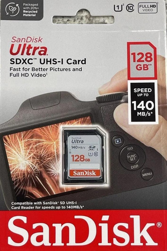 Sandisk 128gb Ultra Sd Xc Clase 10 Para Reflex Canon Nikon