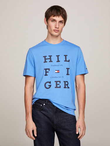 Polera Box Flag Logo Celeste Tommy Hilfiger